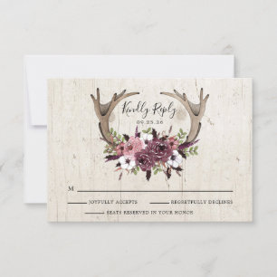 Carte de réponse Mariage Rustique Boho Floral Antl