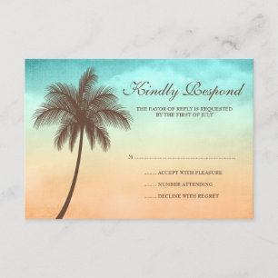 Carte de réponse Mariage Tropical Beach Palm Tree