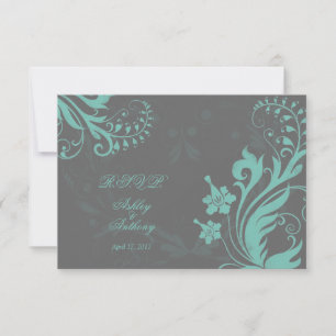 Carte de réponse Mariage Vintage Aqua et Grey