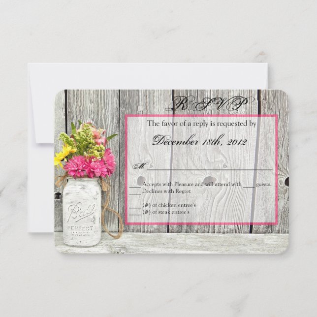 Carte de réponse Mason Jar 3x5 R.S.V.P. avec Fleur (Devant)