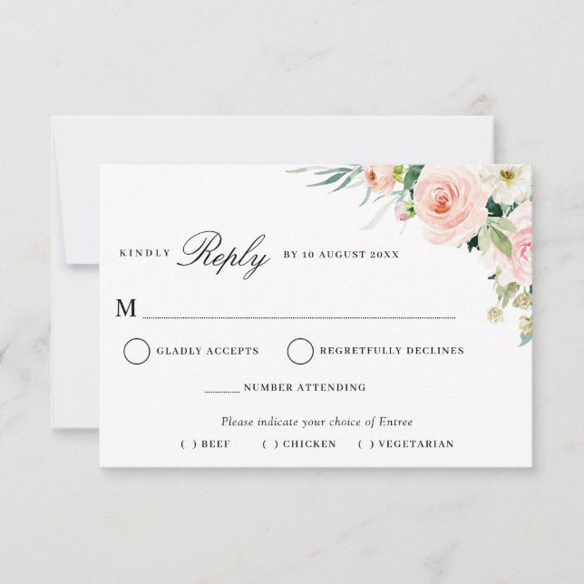 carte de réponse moderne rose avec motif floral po (Devant)