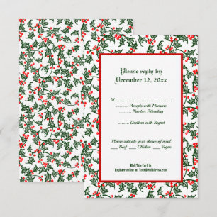 Carte de réponse modifiable Green Holly Holiday 3,