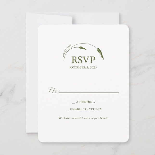 Carte de réponse Monogram vert mousse RSVP (Devant)