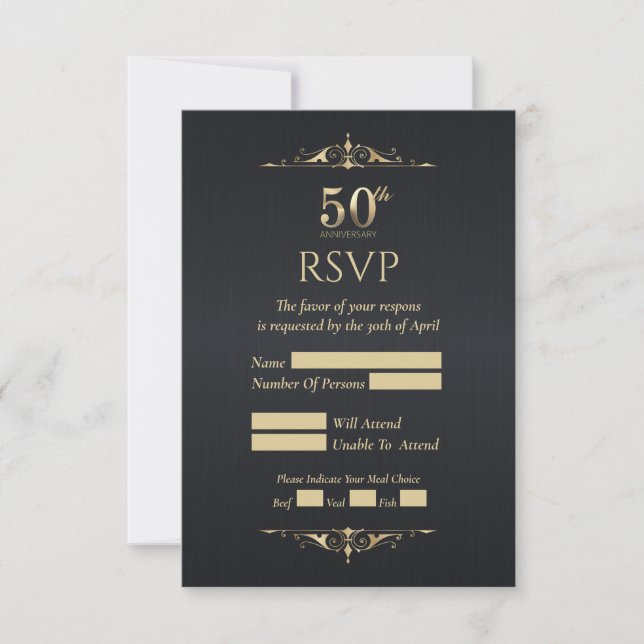 Carte de réponse noire pour les 50 ans de mariage (Devant)