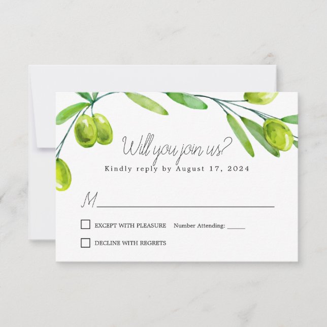 Carte de réponse Olive Branch Script Classique (Devant)