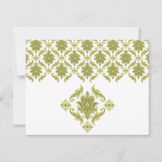 Carte de réponse Olive Mariage damassé RSVP (Devant)