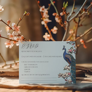 Carte de réponse Paon Bleu Chic