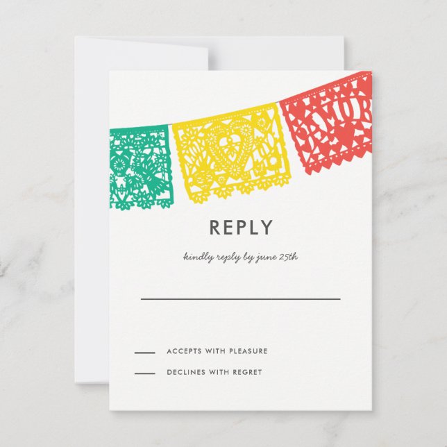 Carte de réponse Papier moderne Picado | Mariage R (Devant)