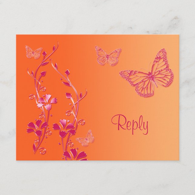 Carte de réponse Papillons Orange et Rose (Devant)