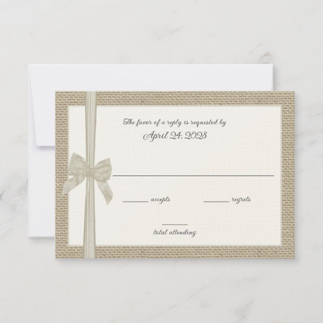 Carte de réponse personnalisée Burlap et Bow (Devant)