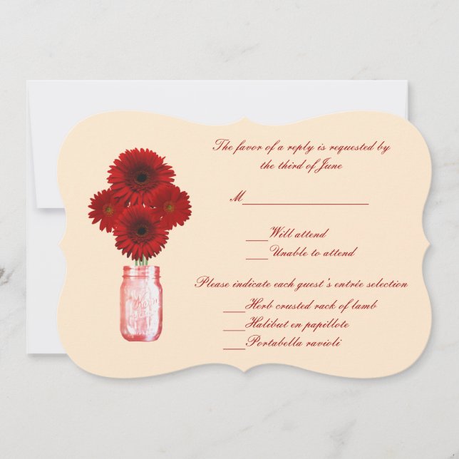 Carte de réponse Pot Mason Fleurs Rouges (Devant)