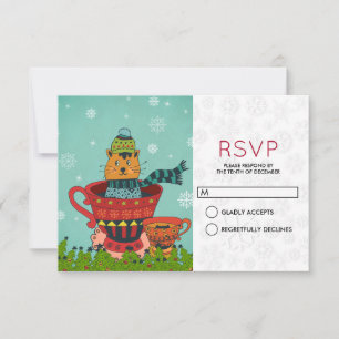 Carte de réponse pour Noël avec un chat fantaisist