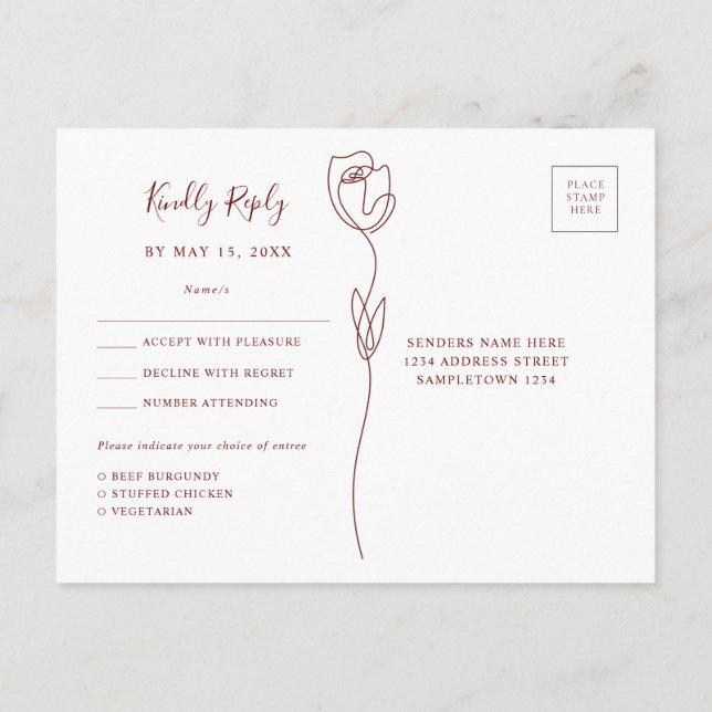 Carte de réponse pour RSVP Rose Fantaisie (Dos)