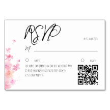 Carte de réponse QR à fleur aquarelle rose minimal