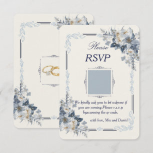 Carte de réponse QR Code de mariage à fleurs bleu