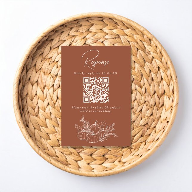 Carte de réponse QR code de mariage citrouille en  (Créateur téléchargé)