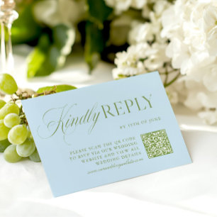 Carte de réponse QR Code élégante vert sauge et bl