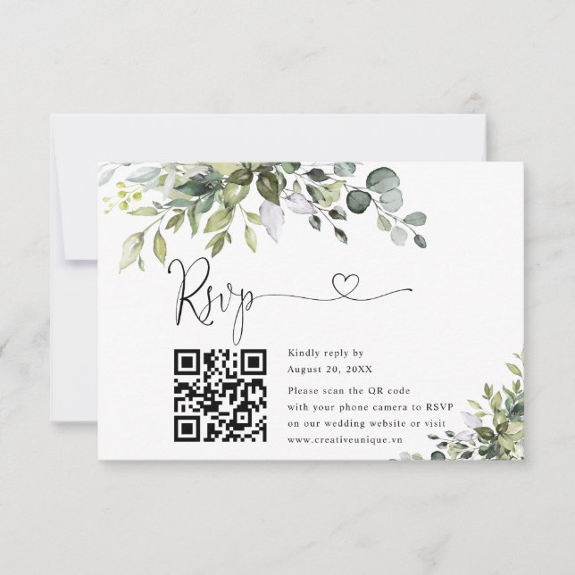 Carte de réponse QR Code pour site web de mariage  (Devant)