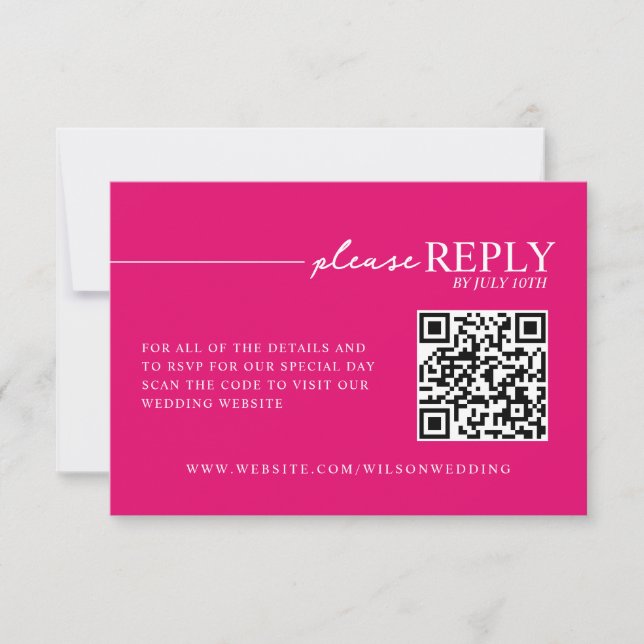 Carte de réponse QR rose chaud à typographie minim (Devant)