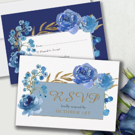 Carte de réponse Quinceanera Rose bleu et feuille 