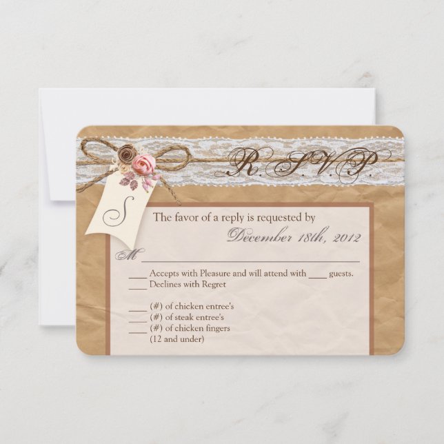 Carte de réponse R.S.V.P. 3x5 Kraft Paper Lace Twi (Devant)