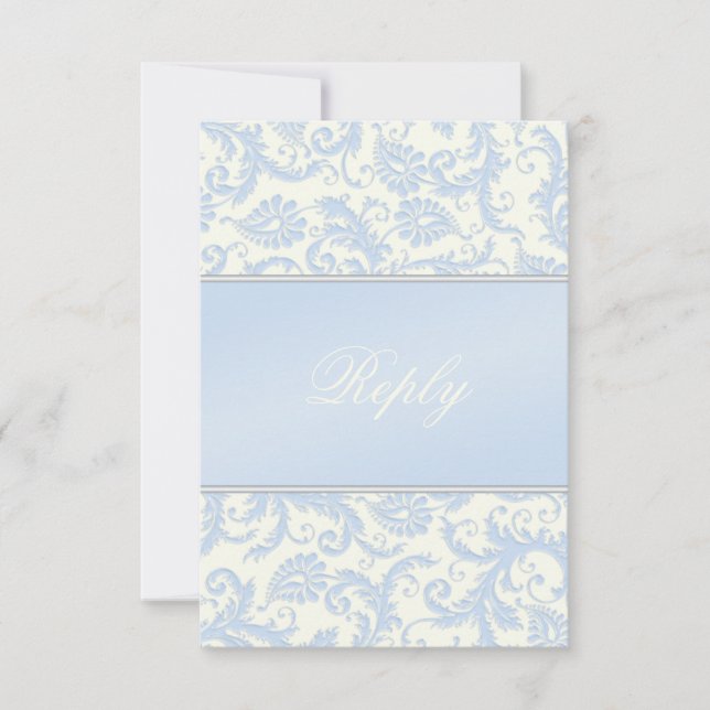Carte de réponse Regal Blue et Ivory Damask (Devant)