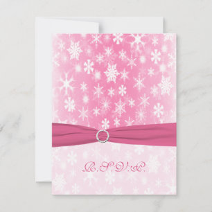 Carte de réponse RIBBON rose, Snowflakes blanc