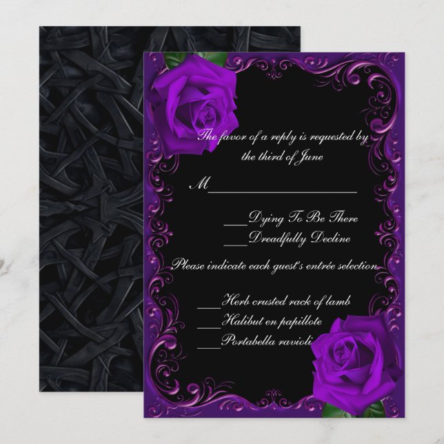 Carte de réponse Rose élégante Goth Purple (Devant / Derrière)