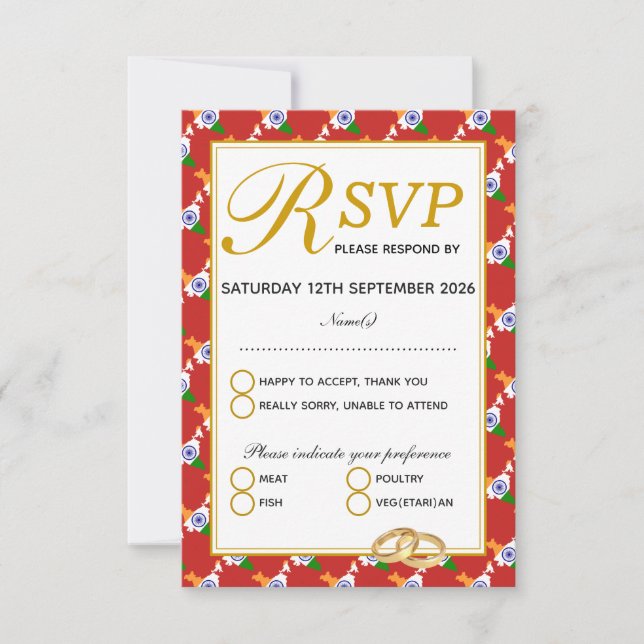 Carte de réponse ROUGE RSVP pour la fête des Maria (Devant)