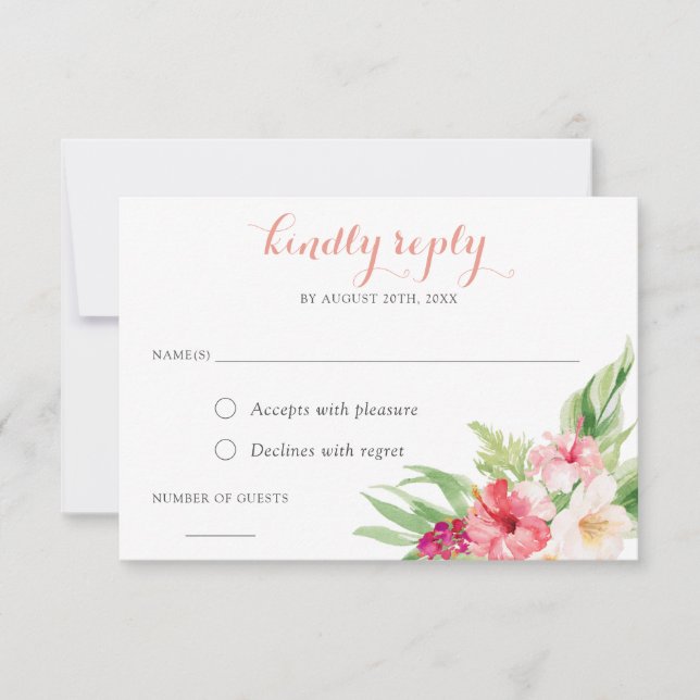 Carte de réponse RSVP à la palme tropicale florale (Devant)
