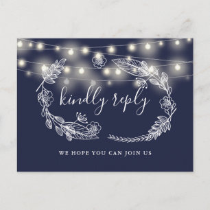 Carte de réponse RSVP à motif floral bleu marine