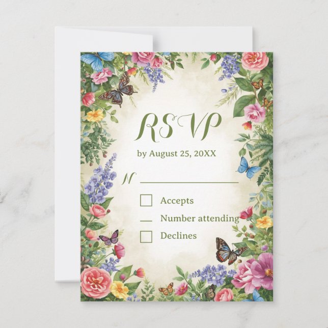 Carte de réponse RSVP aquarelle de fleurs sauvages (Devant)