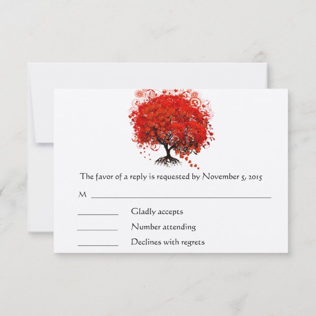 Carte de réponse RSVP Arbre à feuilles rouges (Dos)