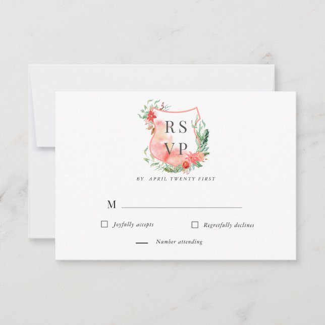 Carte de réponse RSVP au blason aquarelle florale (Devant)