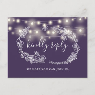 Carte de réponse RSVP aux lumières de chaîne viole