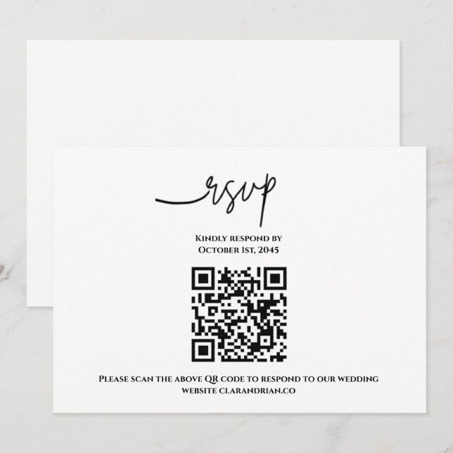 Carte de réponse RSVP avec code QR simple  (Devant / Derrière)