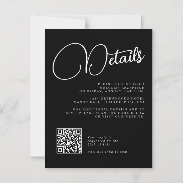 Carte de réponse RSVP avec détails de mariage en é (Devant)