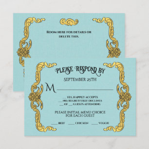 Carte de réponse RSVP Baroque Regency Faux Gold Bl