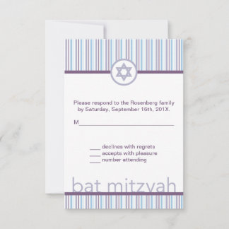 Carte de réponse RSVP Bat mitzvah Purple Stripes