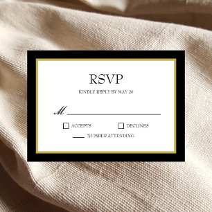 Carte de réponse RSVP Black Gold Border Block Wedd
