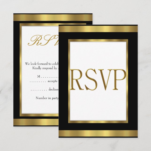 Carte de réponse RSVP Black Gold White Tous les év (Devant / Derrière)