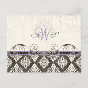 Carte de réponse RSVP Black 'n White Damask (lilas