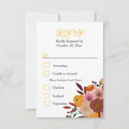 Carte de réponse RSVP blanc fleur automne