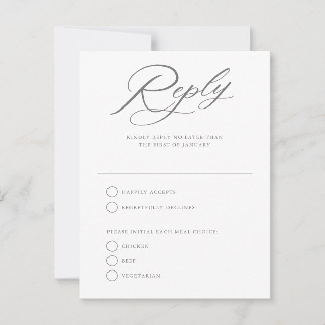 Carte de réponse RSVP Blanc Mariage Écriture Éléga (Devant)