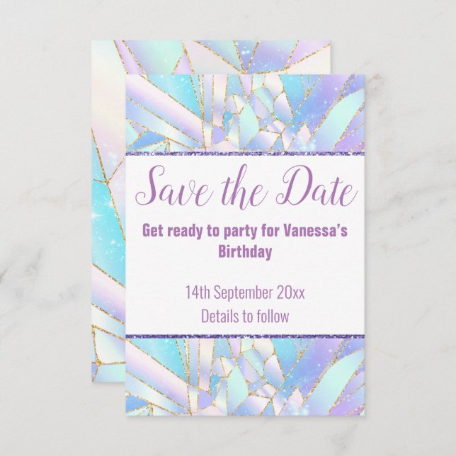 CARTE DE RÉPONSE RSVP BLANC PASTEL CRISTAL SAVE TH (Devant / Derrière)