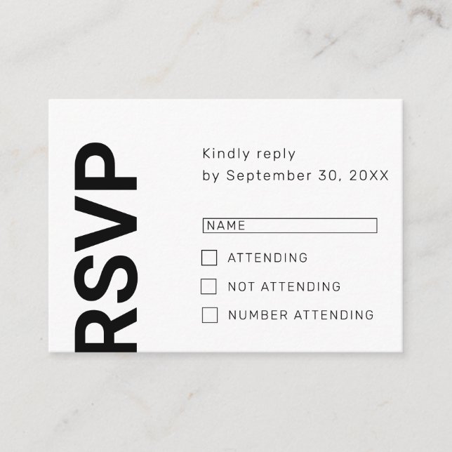 Carte de réponse RSVP blanche simple avec des lett (Devant)