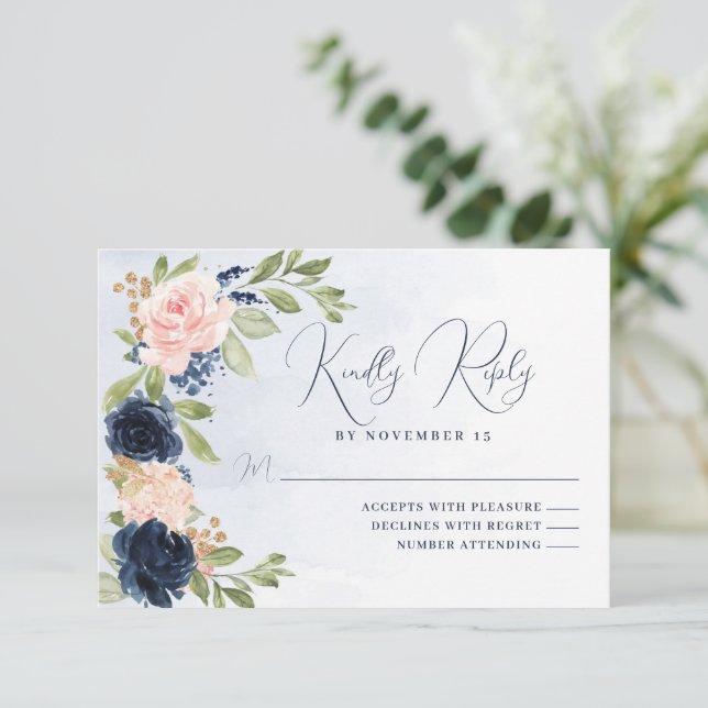 Carte de réponse RSVP bleu bleu bleu marine (Debout devant)