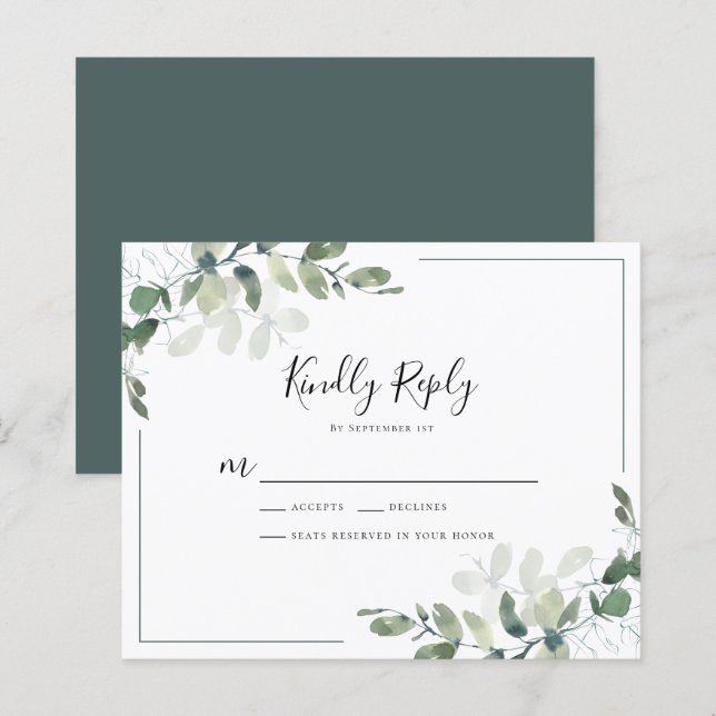 Carte de réponse RSVP Budget Eucalyptus Wedding Bu (Devant / Derrière)