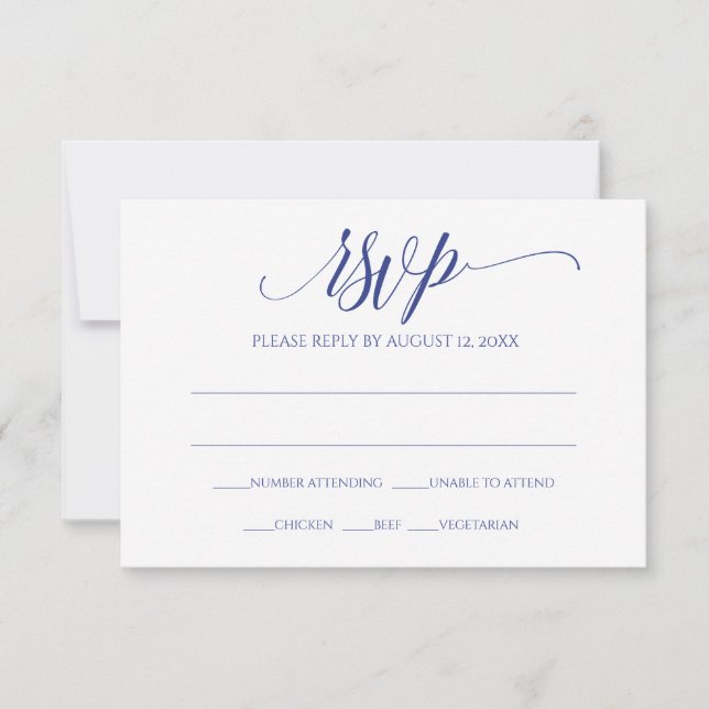 Carte de réponse RSVP | Calligraphie Luxe (Bleu Ro (Devant)