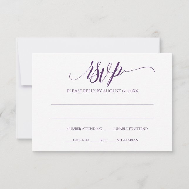 Carte de réponse RSVP | Calligraphie Luxe (Prune) (Devant)